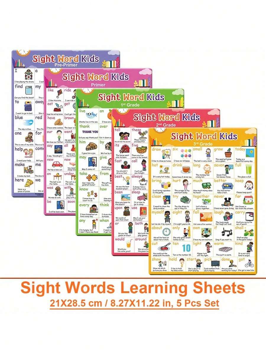 Póster de 220 palabras de uso frecuente en inglés, herramienta educativa de palabras de alta frecuencia, decoración de aula para niños - Multicolor - Ver 1