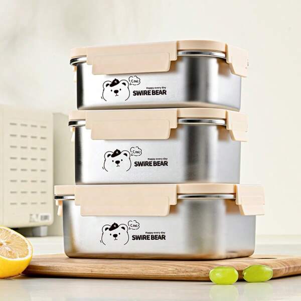 304 Stainless Steel Airtight Lunch Box With Transparent Lid, Suitable For Office Workers And Home Use, Food Storage Container With Bento Box