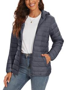 Cotrasen Giacche Trapuntate Impermeabili con Cappuccio Donna Leggere Antivento Invernali Cappotti Casual - Grigio Scuro - Visualizzare 7