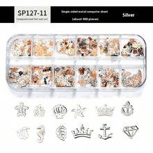 1盒彩色美甲贴纸金属指甲饰混合尺寸美甲用品3D蝴蝶爱花布洛克美甲配件DIY指甲宝石美甲用品适合女孩女士指甲 - 彩色 - 查看 24