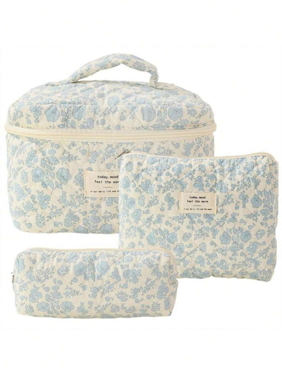Foam Quilted Makeup Bag,Cute Women's Cosmetic Bag, Flower Aesthetic Print Pattern Cosmetic Pouch ...