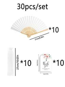 Bộ quạt tay xếp gọn thanh lịch 3-60 chiếc, kèm thiệp cảm ơn và túi quà, quạt tay tre cho cô dâu, thích hợp làm quà tặng cho phù dâu và trang trí đám cưới, hoàn hảo cho các bữa tiệc, sự kiện và phụ kiện mùa hè. - trắng - Xem 6