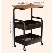 Three-Tier Rolling Cart With Desktop, Metal Tool And Snack Rack, Durable Carbon Steel Frame, Easy-To-Move Wheels, Suitable For Home Or Office Use, Rolling Storage Cart - White - View 7
