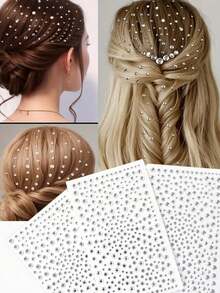 1 Sheet 325pcs White Faux Pearl & Rhinestone Stickers, ABS Plastic Material - 3D Stickers, Suitable For Makeup, Hairstyle, Face, Nails, Decoration Or Gifts, School Supplies, Back To School Season, Etc.