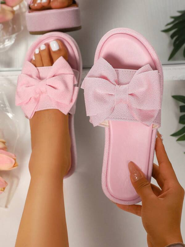 Fashionable Personalized Bowknot Wedge Sandals, Comfortable Thick Sole Slides For Teens