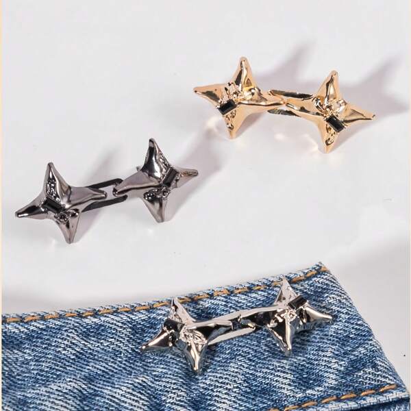 1pair Light Luxury Temperament, Four Pointed Star Waist Tightening Tool, Adjustable Waist Buckle, Fashionable Jeans, Fixed Waist Buckle