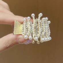 1pc Women's Fashion Alloy Rhinestone Ponytail Claw Clip, Metallic Pearl Rhinestone Hair Accessory, Claw Clips, Hair Claws, Clips For Hair, Hair Slide, Hair Barrettes