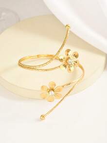 1 件独特的花卉袖口，优雅别致的设计，适合女性日常穿着 - 金色 - 查看 8