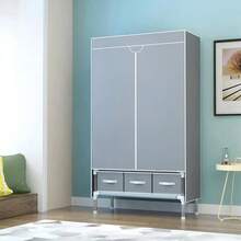 Portable Clothes Closet Rolling Door Wardrobe With Hanging Rack Non-Woven Fabric Storage Organizer With Three Drawer Boxes No-Tool Assembly - 67in*35.4in*17.7in(Gray) - Xám - Xem 8