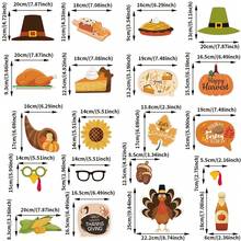 1/20/21 件感恩节派对照片道具用品，秋季感恩节火鸡南瓜枫叶设计手持照片道具和相框，适用于感恩节派对用品 - 彩色 - 查看 7