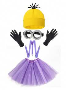 D EXCEED 3/4/5 pièces Accessoires de costume d'Halloween pour adultes - Bonnet jaune / Lunettes de protection / Gants / Bretelles pour se costumer à Halloween, bal de promo