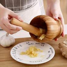 Nature Bamboo Mashed Garlic Garlic Herb Spice Mixing Grinding Crusher Kitchen Gadgets Accessories, Kitchen Garlic Jar, Household Small Tool For Pressing Garlic, Ginger Mortar Grinder, Garlic Puree Maker - Multicolor - View 5