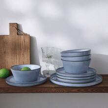 Annecy Plates And Bowls Sets Dinnerware Set For 4 12 Pieces Dish Set Reactive Blue