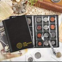1pc 120 Slots Coin Collection Album, Commemorative Coin & Vintage Coin Storage Book, Thick PVC Sticker Holder (Coins Not Included),Savings Plan,Biweekly Savings Plan,10000 Savings Plan,Savings Strategy