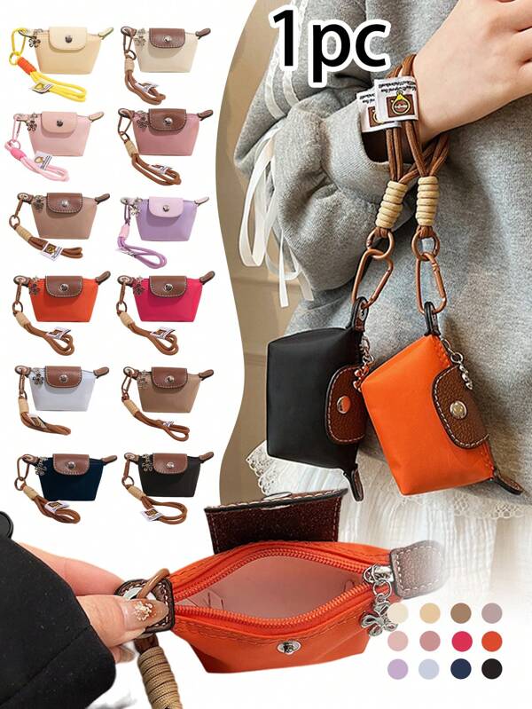 1pc Mini Coin Purse, Nylon Dumpling Bag, Fashionable Bank Card Storage Bag, Lightweight And Compact Coin Purse, Large-Capacity Coin Storage Bag, Cute Contrast Color Style, Coin Purse With Hand Strap, Multiple Colors Available, Suitable For Travel, Business Trips, Daily Commuting, Students Back To School, Suitable For College Students, Teachers, White-Collar Workers, Can Be Given As Holiday Gifts To Family, Friends, Teachers, Lovers