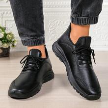 Tênis esportivo casual preto, adequado para cozinha, escritório, trabalho, macio e leve, para todas as estações - Preto - Ver 1