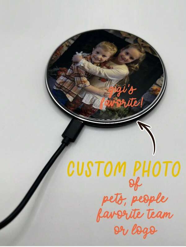 Personalized Wooden Wireless Charger 15W,Custom Photo Wireless Phone Charging Pad – Personalized With Your Favorite Team, Pet, Or Photo,Personalized With Office Accessories, Father's Day Gift For Mom – Tech Gift ﻿