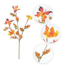 1 Piece Of Vitality Autumn Artificial Orange Maple Leaf Branches, Which Can Be Cut Into Fake Autumn Plastic Branches, Are Very Suitable For Decorating Outdoor And Indoor Home Vases During Halloween And Thanksgiving - 橘色 - 查看 7