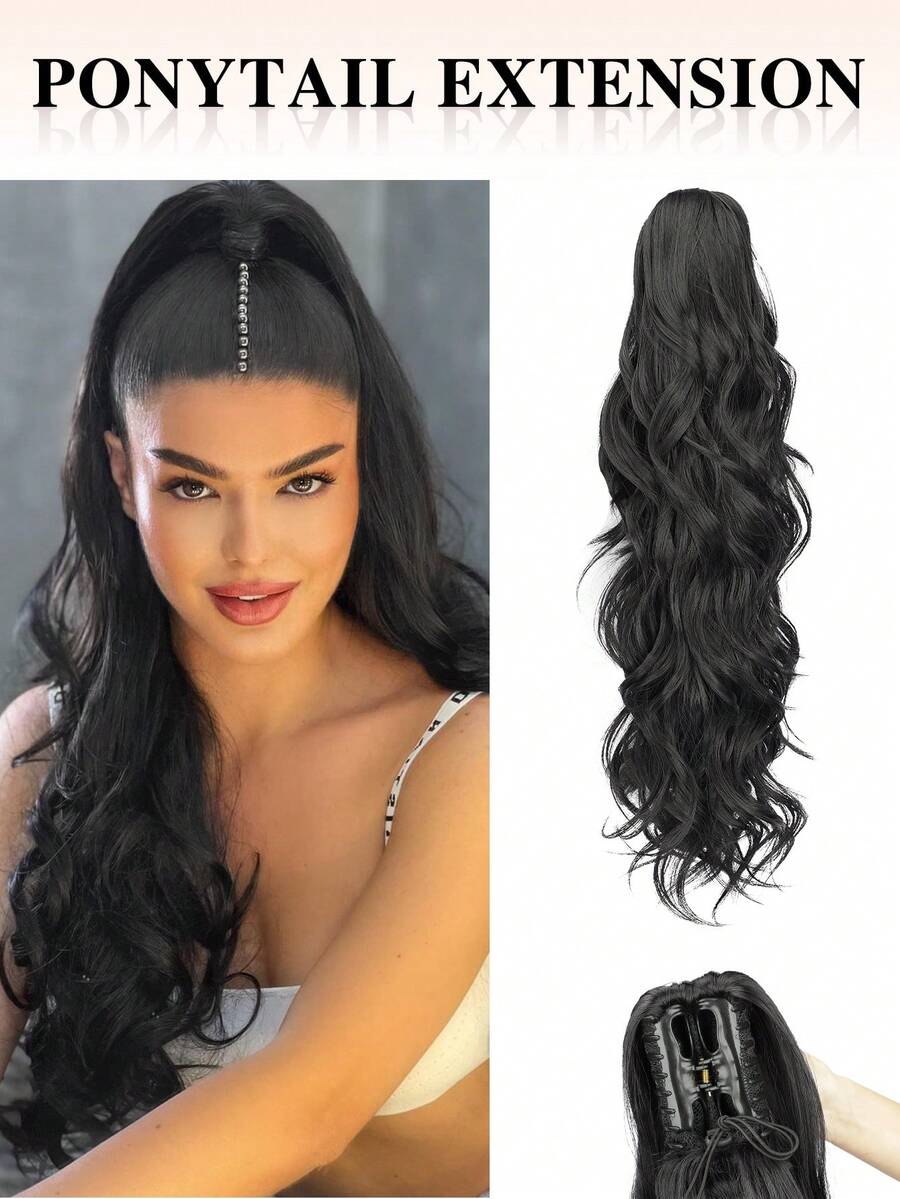 nimoki Estensioni per coda di cavallo, Coda di cavallo lunga e ondulata da 30 pollici con fermaglio, Estensioni per capelli sintetici ricci e voluminosi per l'uso quotidiano delle donne, con aspetto naturale