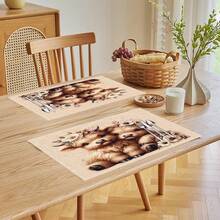 1pc/4pcs/6pcs Cute Highland Cow Printed Linen Placemats, Suitable For Dining Table, All Season Decor, Modern Washable Table Mats, Room Decor, Coasters, Kitchen Dining Mats, Indoor Outdoor Party Decoration, Home Decor, Ideal Gift - Multicolor - View 3