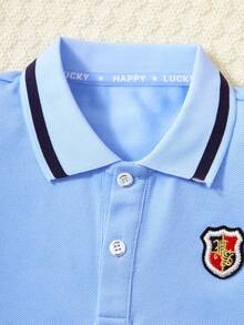 男童Polo衫，英伦风休闲长袖T恤，宽松版型，儿童春秋季新品 - 淺藍色 - 查看 3