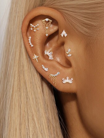 EleRunis 1 buc piercing din argint 925 cu ciucure asimetric cu stea, spate plat, pentru cartilaj, helix, bijuterii fine pentru purtare zilnică, nuntă, petrecere, logodnă, aniversare, Ziua Îndrăgostiților