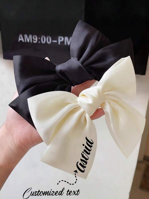 1Pc Customized Text Silky Satin Hair Bows Hair Clip Hair Ribbon Clips With Long Tails Tassel Ribbon Bowknot Hair Accessorise For Women Girls Toddlers Teens Hair Bows For Women, Bow Hair Clips With Long Tail, Bows Hair Ribbons, Big Hair Bow Hair Accessories For Women