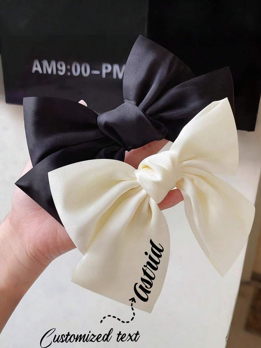 1Pc Customized Text Silky Satin Hair Bows Hair Clip Hair Ribbon Clips With Long Tails Tassel Ribbon Bowknot Hair Accessorise For Women Girls Toddlers Teens Hair Bows For Women, Bow Hair Clips With Long Tail, Bows Hair Ribbons, Big Hair Bow Hair Accessories For Women