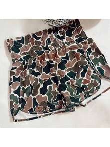 1PCS Sleep Shorts Women, Girls Camo Athletic Beach Short, Camo Shorts Camping - 巧克力棕 - 查看 1
