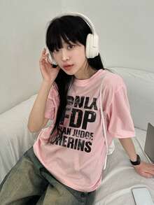 200g Pure Cotton T-Shirt 2025 Summer Ladies New Short Sleeve Pure Cotton Holiday Pattern Short Sleeve Round Neck Couple Wear Small Shirt Tops - 粉色 - 查看 2