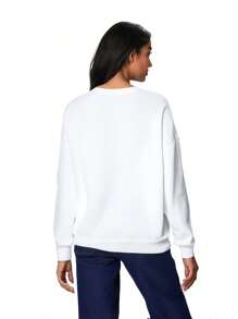 Women Sweatshirt, Long Sleeve Crew Neck Bow Print Hoodie Pullover Casual Fall Tops - 白色 - 查看 3