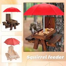 Pet Feeding Station Natural Solid Wood - Anti-Slip Anti-Splash Auto Feeder For Squirrels & Birds - Multicolor - View 2