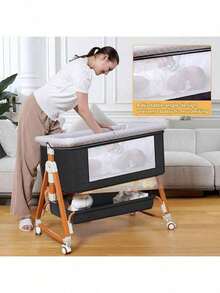 3-In-1 Baby Bassinet, Baby Bed,Baby Crib,Adjustable Bedside Bassinet With Comfy Mattress, Wheels, 6 Height Levels, Easy Folding Portable Crib For Newborns - 深灰色 - 查看 6
