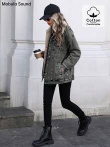 Mobula Sound# Casual Sporty Fashion Middle Eastern Women's Blue Y2K Student College Jacket With Thermal Lined, Suitable For Spring Autumn & Winter