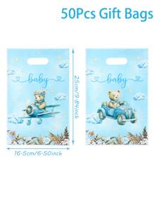 10/24/50 Stücke, Blaue Bär Baby-Shower Geschenkverpackung Taschen, süßes blaues Bär Muster Gender Reveal Party Geschenk Dekorationstaschen Süßigkeitstüten, Baby Dekorative Geschenkverpackung Zubehör, Baby-Shower Party Tischdekoration Zubehör, Neugeborenen Baby 1. Geburtstag Party Süßigkeitentüte, Baby-Shower Dekoration, Gender Reveal Dekoration, Baby-Shower Geschenk