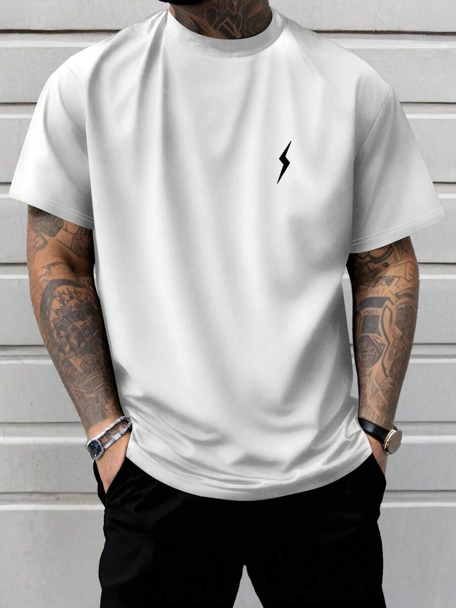 Camiseta de manga corta con estampado de relámpago degradado para hombres, moda para el verano - Blanco - Ver 1