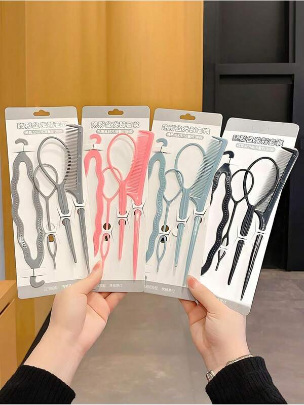 Kit de ferramentas para tranças elegantes - 4 peças, agulhas para depilação, acessórios de estilo com gancho duplo para penteados charmosos