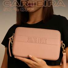 Carteira Bolsinha de Mão Feminina Compacta com Zíper Estilosa - Caramelo - Visão 1