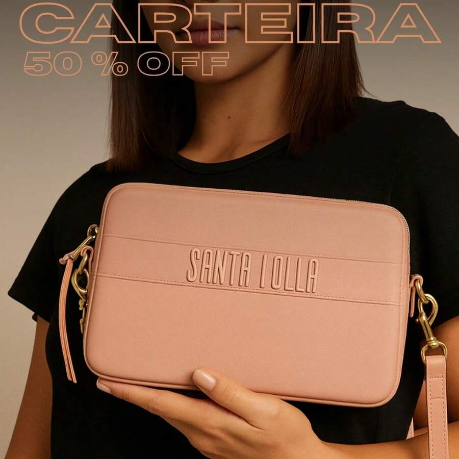 Carteira Bolsinha de Mão Feminina Compacta com Zíper Estilosa - Caramelo - Visão 1