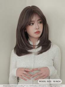 NAMM 18 Zoll lila schulterlange Perücken für Frauen, wunderschöne flauschige gerade Perücken mit Pony, synthetische Vollperücken für den täglichen Gebrauch, Musikfestival, Party, Anime oder Kostümfotografie - Violett - Übersicht 3