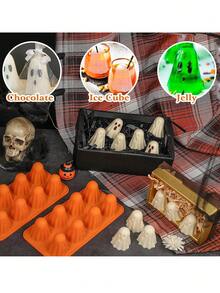 1pc Pumpkin & Ghost Chocolate Mold, Halloween Candy Mold, Holiday Party Ghost Ice Cube Mold, Dessert Mold, Halloween Party Beverage Ice Cube Mold, Can Make Multiple Small Ghost Chocolates, Suitable For Halloween, Parties, Holidays, Gatherings, Cocktail Parties
