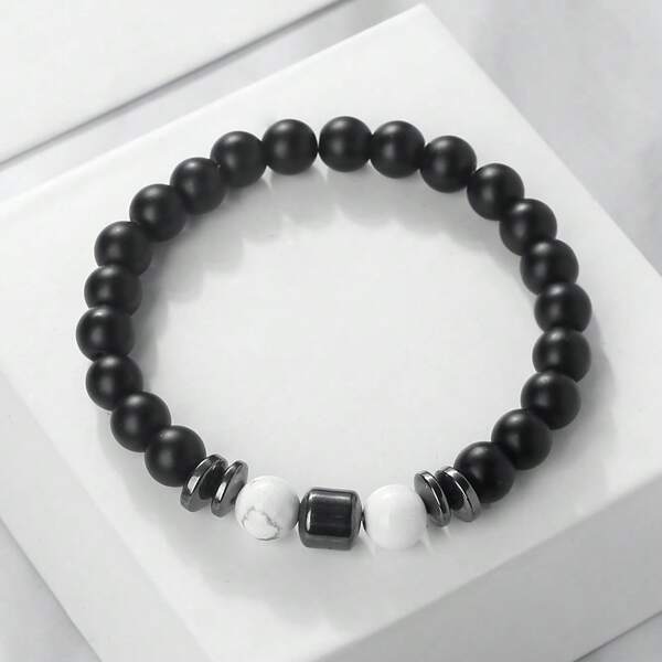 1Pc Of Mixed Color 8mm Woven Natural Stone Bracelet Black Matte Beads Woven To Symbolize Beauty Security And Jewelry
