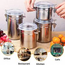 1pc/4pcs Stainless Steel Airtight Food Storage Container Set, With Clear Lids, Kitchen Counter Sugar, Flour, Tea, Candy, Cookie, Spice Containers, Seasoning And Spice Tools