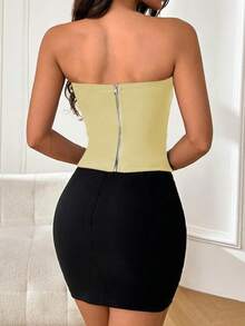 WOWDARK Women's Summer Solid Color Strapless Mesh Waist Casual Top, Suitable For Valentine's Day, Dates, Gatherings, Parties, Travel, Vacation, Beach And Other Occasions - Yellow - View 5