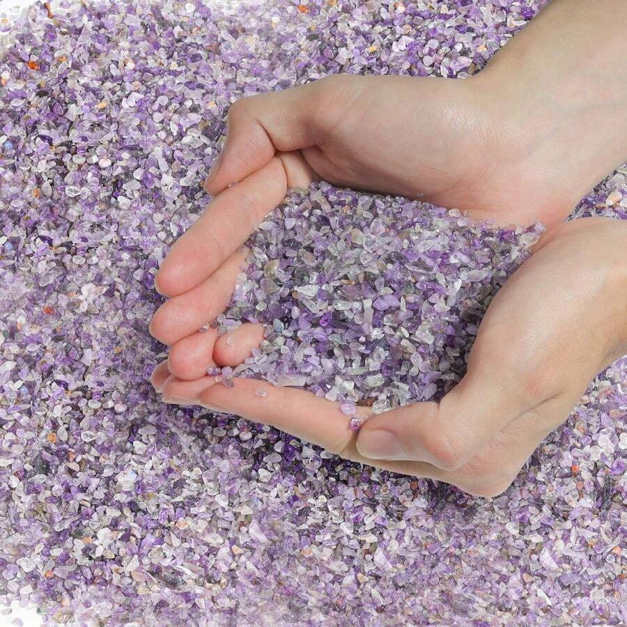Crystal Chips Stone Crushed Quartz Glass 0.5LB Fluorite Tumbled Gravel Small Decorative Pebbles Bulk Mini Polished Rocks Pieces For Crafts Vases Filler Succulent Plants Aquarium Gravel Rocks - 0,5 LB+#1 - Thạch anh tím - Xem 1