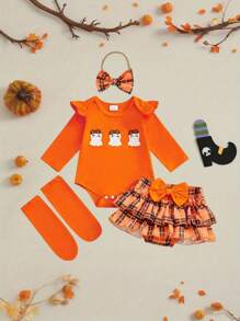 Spooky Cute Baby Outfit Set - Perfect For Halloween Fun - Orange - View 2