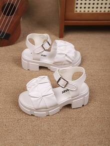 夏季新款女童高跟钩环凉鞋，时尚百搭学院风系带户外公主凉鞋 - 白色 - 查看 4