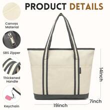 Large Canvas Tote Bag For Women, Beach Bag With Zipper, Utility Tote Bag With 3 Front Pockets, Weekender Pool Bag - Nhiều màu - Xem 5
