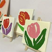 1 طقم من 6 ألوان أكريليك مع حامل وقماش - حفلة تخرج فنية - طقم بدء الرسم متعدد الاستخدامات