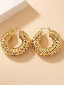 Textured Hoop Earrings - Yellow Gold - View 3